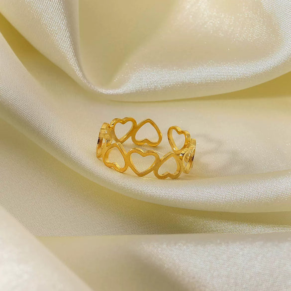 Wholesale Women's Stainless Steel Geometric Hollow Heart Opening Ring Electroplated Jewelry