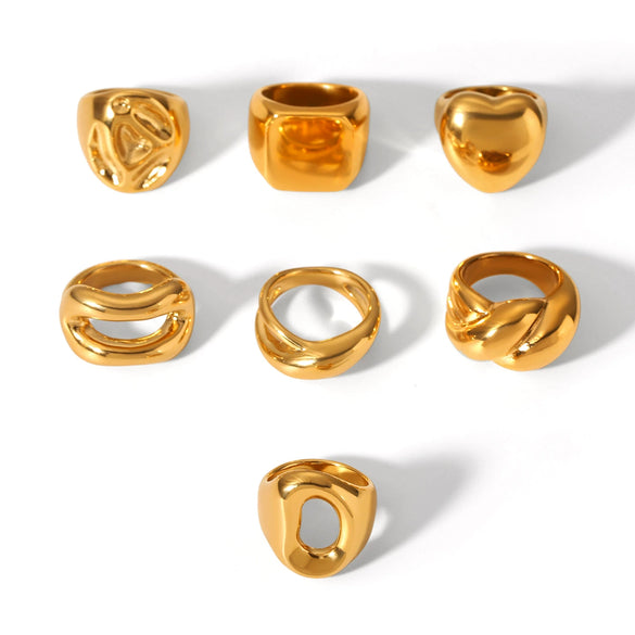 Wholesale Women's Stainless Steel Geometric Hollow Heartshaped Cast And Electroplated Ring