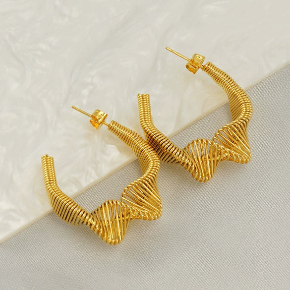 Wholesale Women's Stainless Steel Geometric Hollow Irregular Spring Earrings With Electroplating Treatment