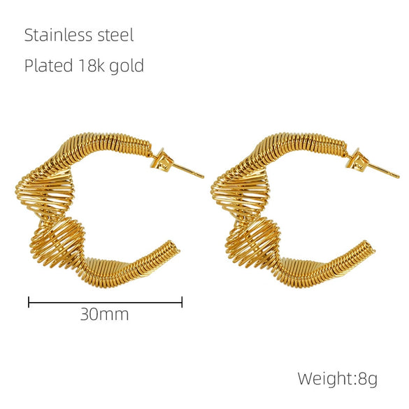 Wholesale Women's Stainless Steel Geometric Hollow Irregular Spring Earrings With Electroplating Treatment