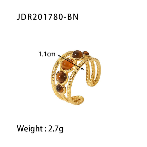 Wholesale Women's Stainless Steel Geometric Hollow Opening Ring With Malachite Electroplated