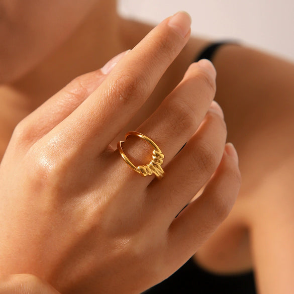 Wholesale Women's Stainless Steel Geometric Hollow Three Dimensional Twist Open Ring 18K Gold Plated