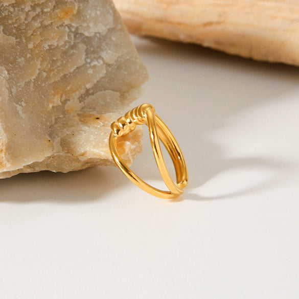 Wholesale Women's Stainless Steel Geometric Hollow Three Dimensional Twist Open Ring 18K Gold Plated