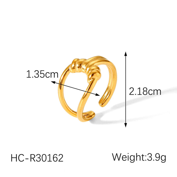 Wholesale Women's Stainless Steel Geometric Hollow Three Dimensional Twist Open Ring 18K Gold Plated
