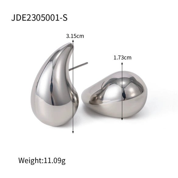 Wholesale Women's Stainless Steel Geometric Hollow Water Drop Antiallergy Goldplated Earrings And Ring Accessories