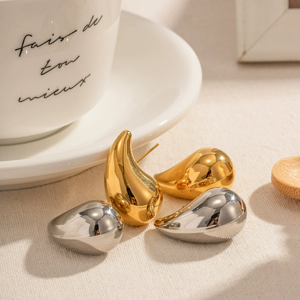 Wholesale Women's Stainless Steel Geometric Hollow Water Drop Antiallergy Goldplated Earrings And Ring Accessories