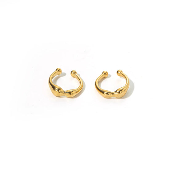 Wholesale Women's Stainless Steel Geometric Hollow Water Drop Clipon Ear Cuffs Without Piercing Electroplated