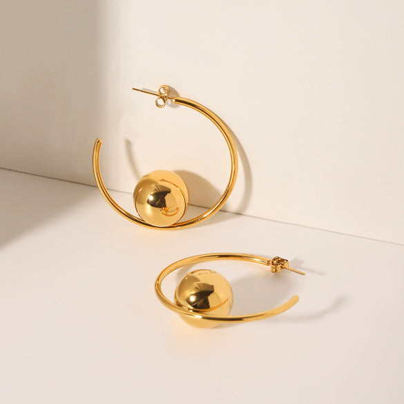 Wholesale Women's Stainless Steel Geometric Hoop Earrings With Electroplating Design