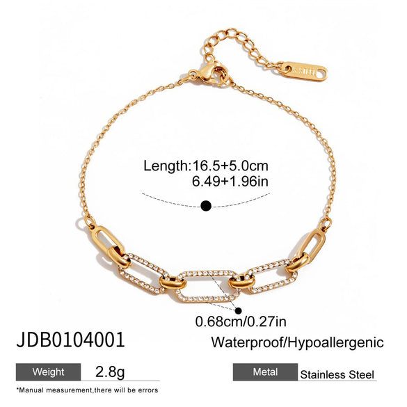 Wholesale Women's Stainless Steel Geometric Hoop Tennis Chain Bracelet With White Diamond Electroplated In Classic Style
