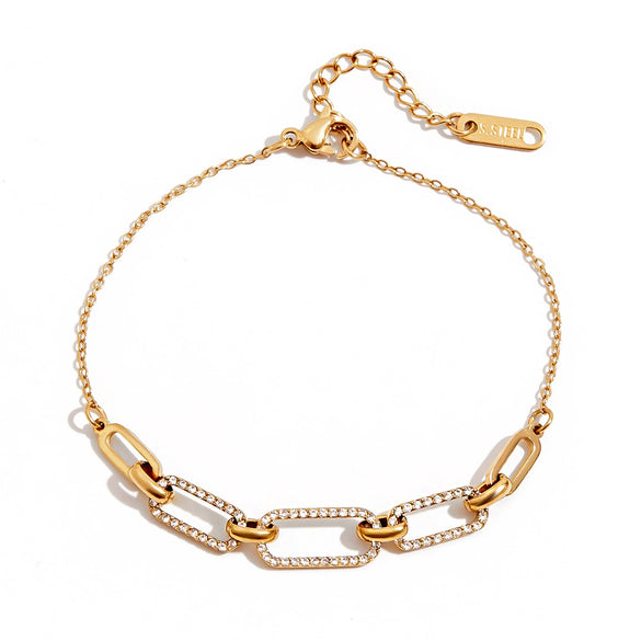 Wholesale Women's Stainless Steel Geometric Hoop Tennis Chain Bracelet With White Diamond Electroplated In Classic Style