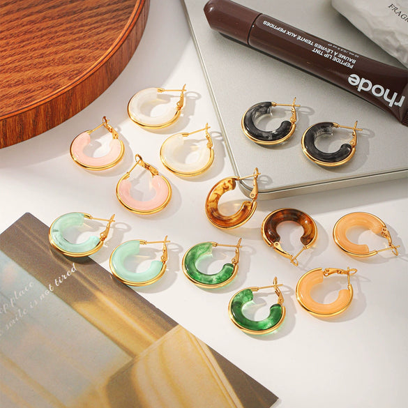 Wholesale Women's Stainless Steel Geometric Hoopshaped Electroplated Earrings