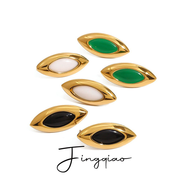 Wholesale Women's Stainless Steel Geometric Horse Eye Earrings With Electroplating Light Luxury Quiet Design