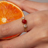 Wholesale Women's Stainless Steel Geometric Inlaid Red Agate Ring With Electroplating And Retro Style