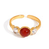 Wholesale Women's Stainless Steel Geometric Inlaid Red Agate Ring With Electroplating And Retro Style