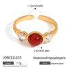 Wholesale Women's Stainless Steel Geometric Inlaid Red Agate Ring With Electroplating And Retro Style