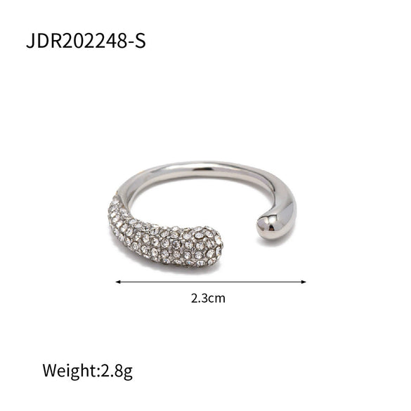 Wholesale Women's Stainless Steel Geometric Inlaid White Diamond Opening Ring With Electroplating Light Luxury And Nonfading