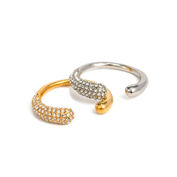 Wholesale Women's Stainless Steel Geometric Inlaid White Diamond Opening Ring With Electroplating Light Luxury And Nonfading