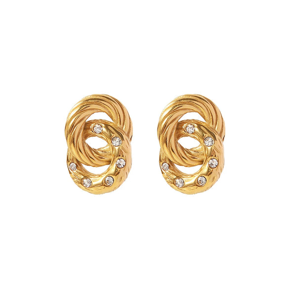 Wholesale Women's Stainless Steel Geometric Inlaid Zircon Earrings