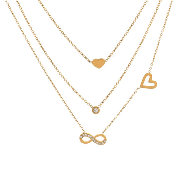 Wholesale Women's Stainless Steel Geometric Inlaid Zircon Electroplated Clavicle Multi Layer Necklace
