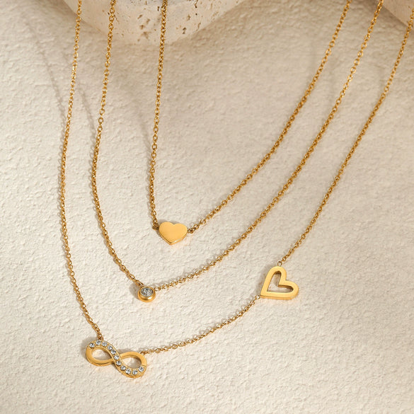 Wholesale Women's Stainless Steel Geometric Inlaid Zircon Electroplated Clavicle Multi Layer Necklace