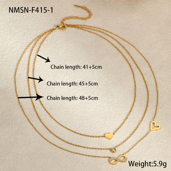 Wholesale Women's Stainless Steel Geometric Inlaid Zircon Electroplated Clavicle Multi Layer Necklace