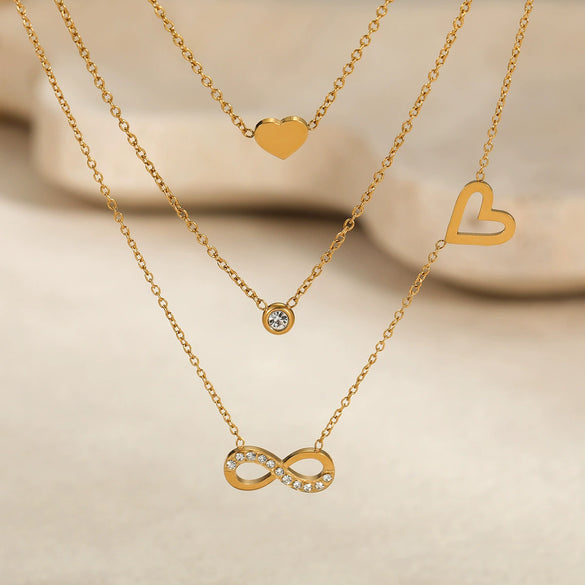 Wholesale Women's Stainless Steel Geometric Inlaid Zircon Electroplated Clavicle Multi Layer Necklace