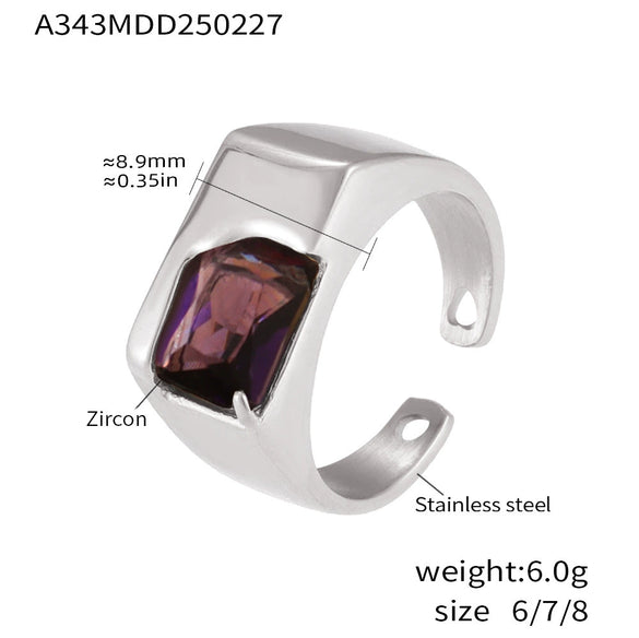 Wholesale Women's Stainless Steel Geometric Inlaid Zircon Finger Ring With Electroplating And Light Luxury Style