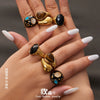 Wholesale Women's Stainless Steel Geometric Inlaid Zircon Tiger Eye Stone Electroplated Ring Jewelry