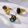 Wholesale Women's Stainless Steel Geometric Inlaid Zircon Tiger Eye Stone Electroplated Ring Jewelry