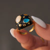 Wholesale Women's Stainless Steel Geometric Inlaid Zircon Tiger Eye Stone Electroplated Ring Jewelry