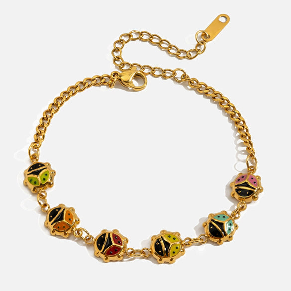 Wholesale Women's Stainless Steel Geometric Insect Bracelet And Clavicle Chain With Electroplating