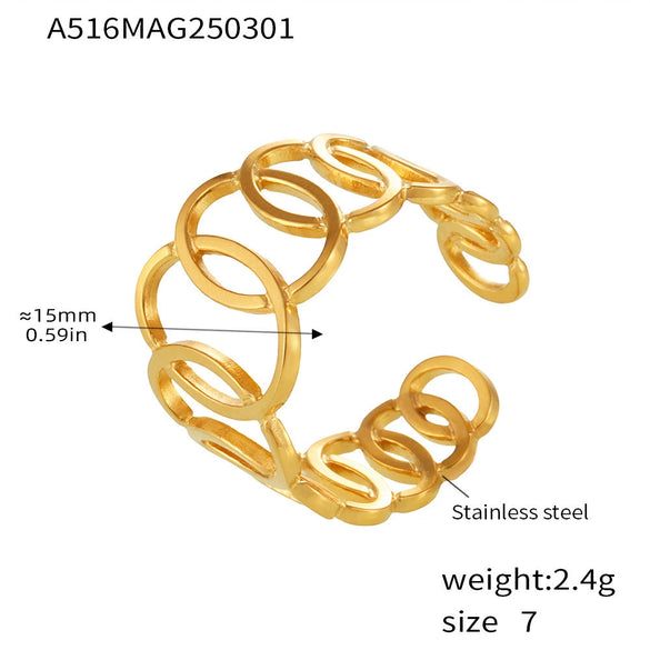 Wholesale Women's Stainless Steel Geometric Interlocking Hollow Finger Ring Gold Plated