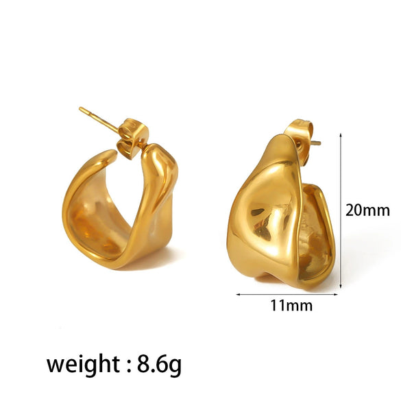 Wholesale Women's Stainless Steel Geometric Irregular Cshaped Electroplated Earrings