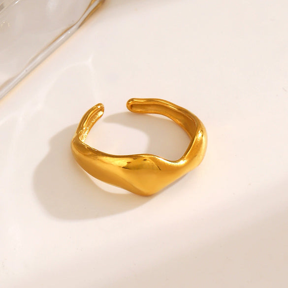 Wholesale Women's Stainless Steel Geometric Irregular Open Adjusting Ring With Electroplating