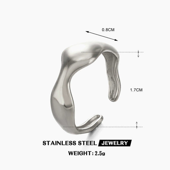 Wholesale Women's Stainless Steel Geometric Irregular Open Adjusting Ring With Electroplating