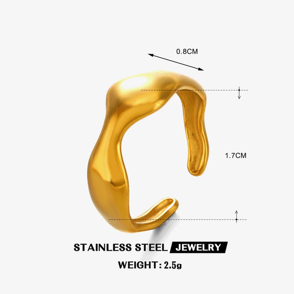 Wholesale Women's Stainless Steel Geometric Irregular Open Adjusting Ring With Electroplating
