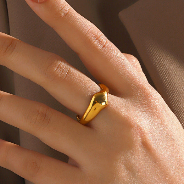 Wholesale Women's Stainless Steel Geometric Irregular Open Adjusting Ring With Electroplating