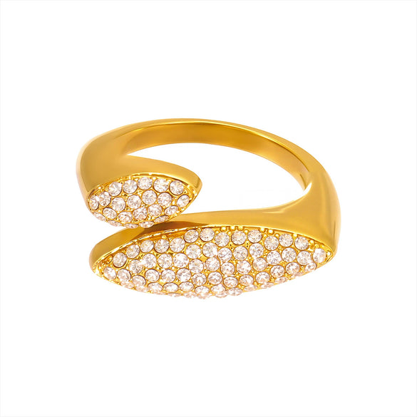 Wholesale Women's Stainless Steel Geometric Irregular Open Ring With Full Diamond Zircon Electroplating Hand Jewelry