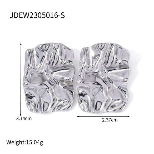 Wholesale Women's Stainless Steel Geometric Irregular Pleated Electroplated Earrings
