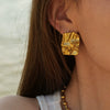 Wholesale Women's Stainless Steel Geometric Irregular Pleated Electroplated Earrings