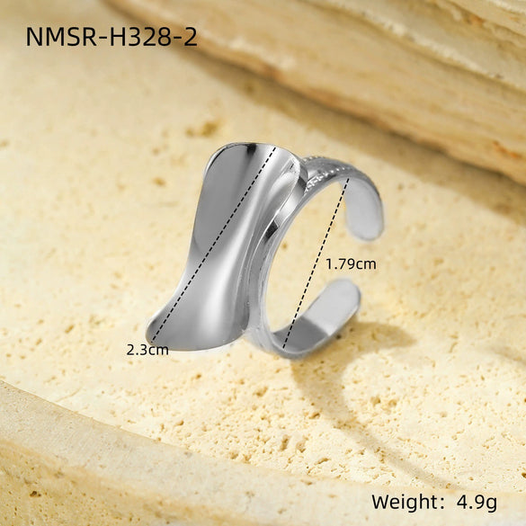 Wholesale Women's Stainless Steel Geometric Irregular Square Smooth Opening Ring With Electroplating Light Luxury Style