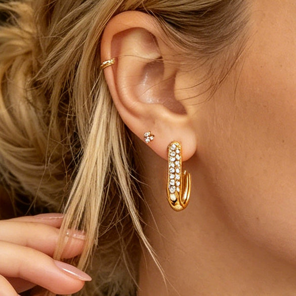 Wholesale Women's Stainless Steel Geometric Jshaped Earrings With Pvd Furnace Vacuum Real Gold Plating