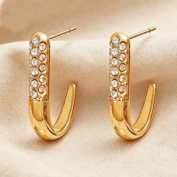 Wholesale Women's Stainless Steel Geometric Jshaped Earrings With Pvd Furnace Vacuum Real Gold Plating