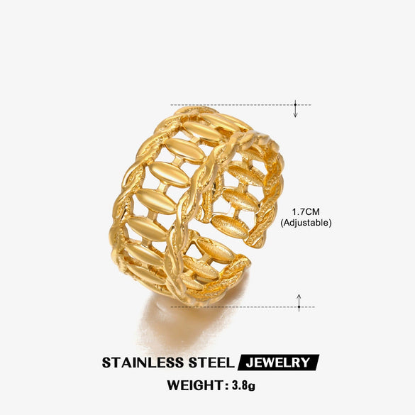 Wholesale Women's Stainless Steel Geometric 18K Gold Plated Opening Adjustable Ring