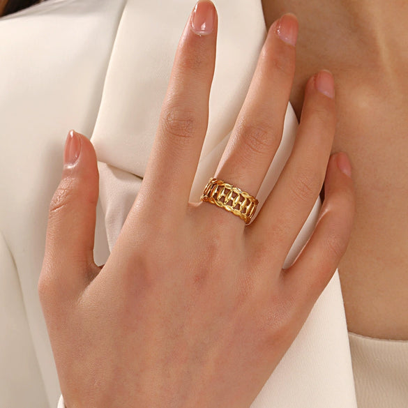 Wholesale Women's Stainless Steel Geometric 18K Gold Plated Opening Adjustable Ring