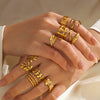 Wholesale Women's Stainless Steel Geometric Leaf Open Ring With 18K Gold Plated Electroplating In Plants Flowers Style