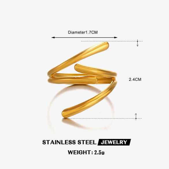 Wholesale Women's Stainless Steel Geometric Leaf Open Ring With 18K Gold Plated Electroplating In Plants Flowers Style