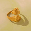Wholesale Women's Stainless Steel Geometric Leaf Texture Open Ring With Electroplating Hand Jewelry