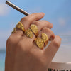 Wholesale Women's Stainless Steel Geometric Leaf Texture Open Ring With Electroplating Hand Jewelry