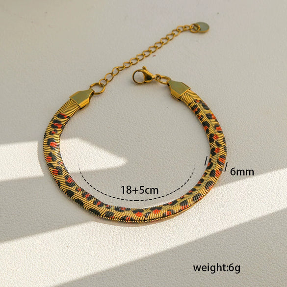 Wholesale Women's Stainless Steel Geometric Leopard Print Electroplated Snake Bone Chain Bracelet Jewelry Set